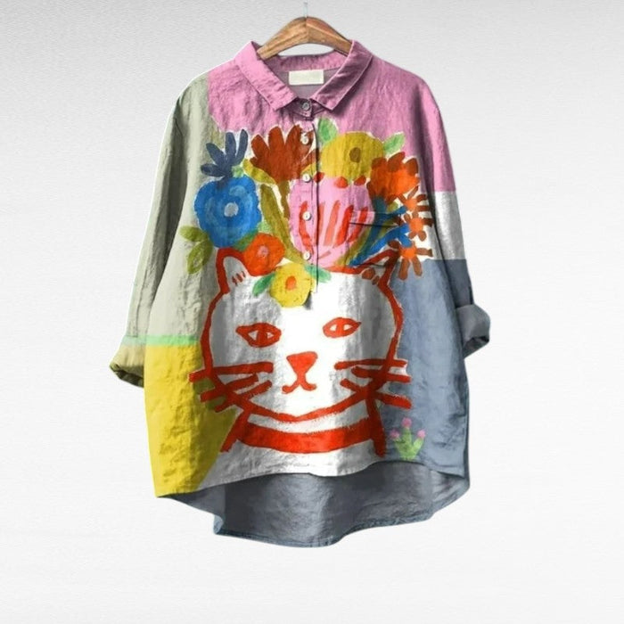 Elegant Summer Blouse in Colourblock Cat