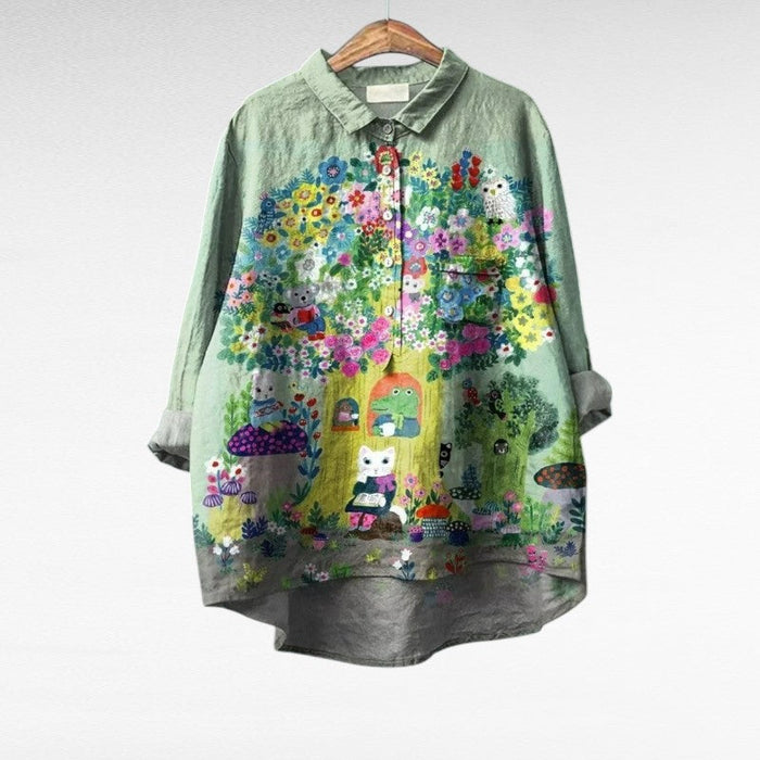 Elegant Summer Blouse in Sage Cottage Garden
