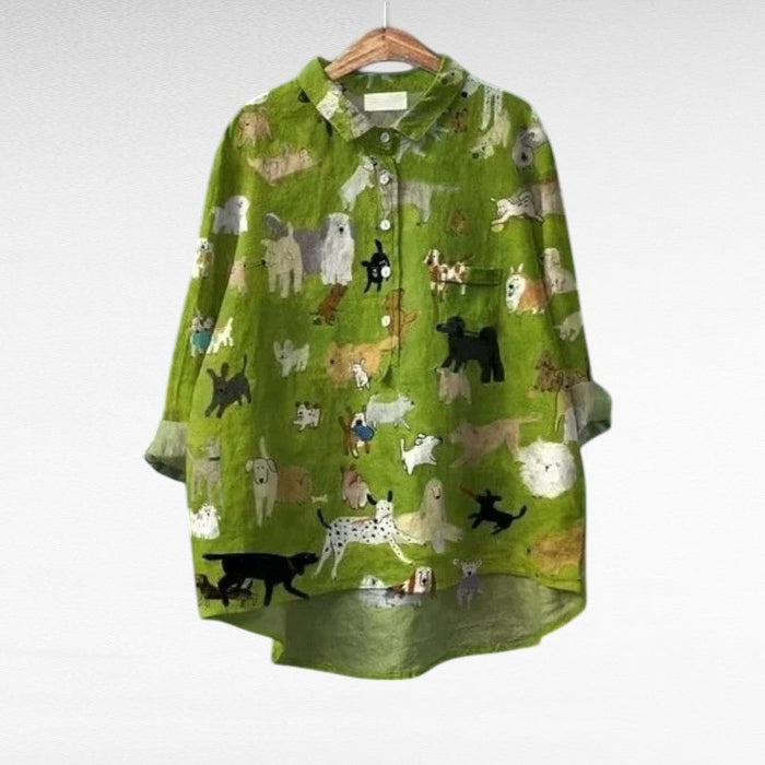 Elegant Summer Blouse in Green Little Dogs