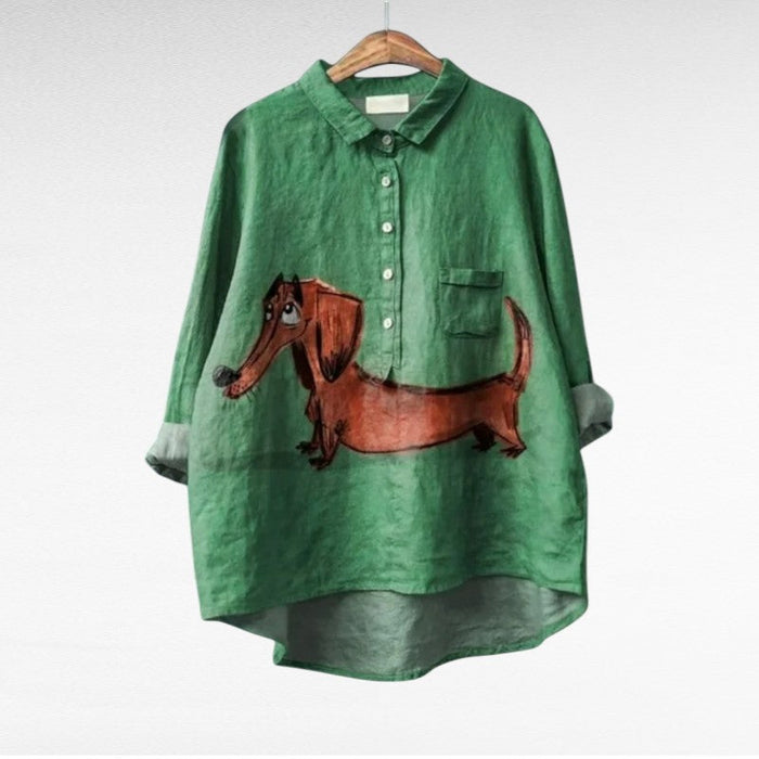 Elegant Summer Blouse in Green Dachshund