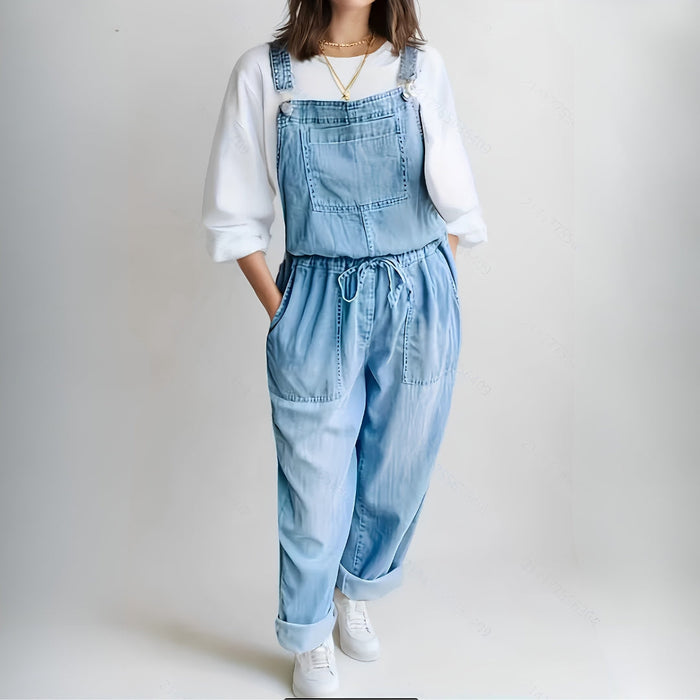 Relaxed Drawstring Denim Overalls