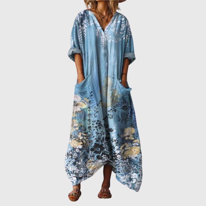 Stella | Flowy Maxi Dress in Slate Blue Blossom