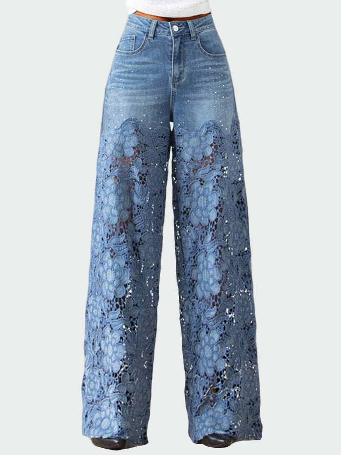 Wide-Leg Denim and Lace Trousers