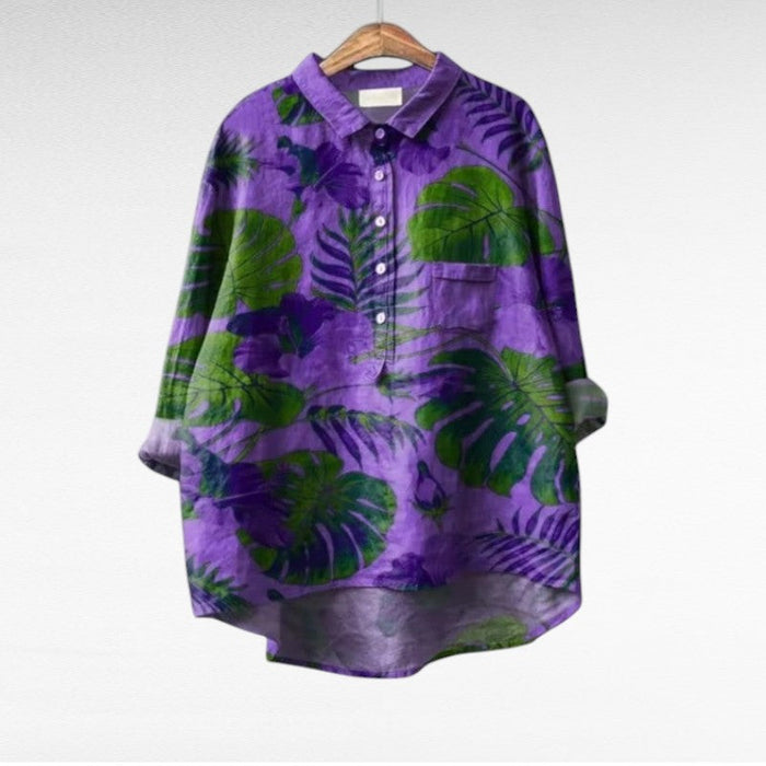 Elegant Summer Blouse in Purple Palm