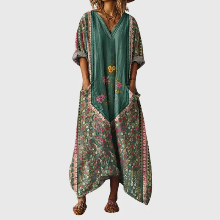 Darcy | Colourful Print Maxi Dress in Forest Paisley