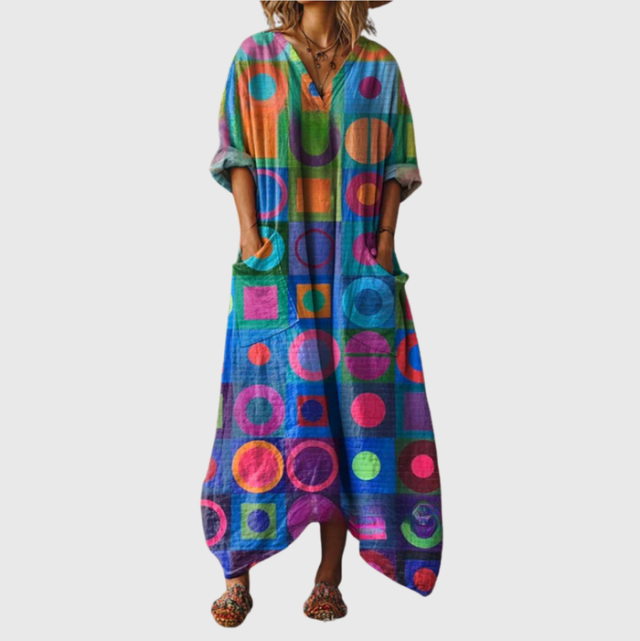 Lexi | Stretch Maxi Dress in Bright Geometric Dot