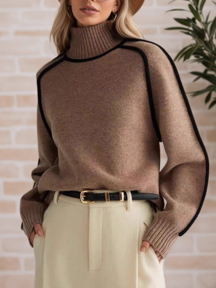 Black Trim Turtleneck Jumper