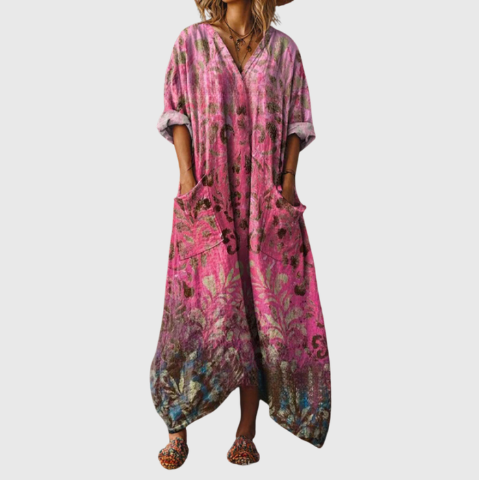Jane | Colourful Print Maxi Dress in Orchid Botanical