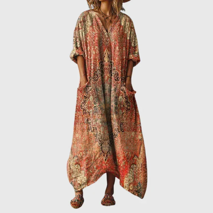 Bethany | Stretch Maxi Dress in Colourful Print