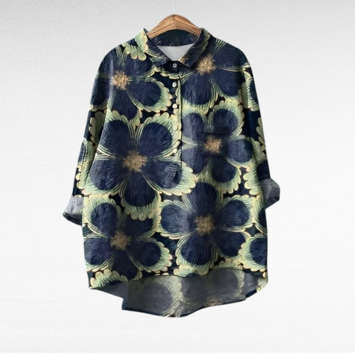 Elegant Summer Blouse in Navy Cornflower