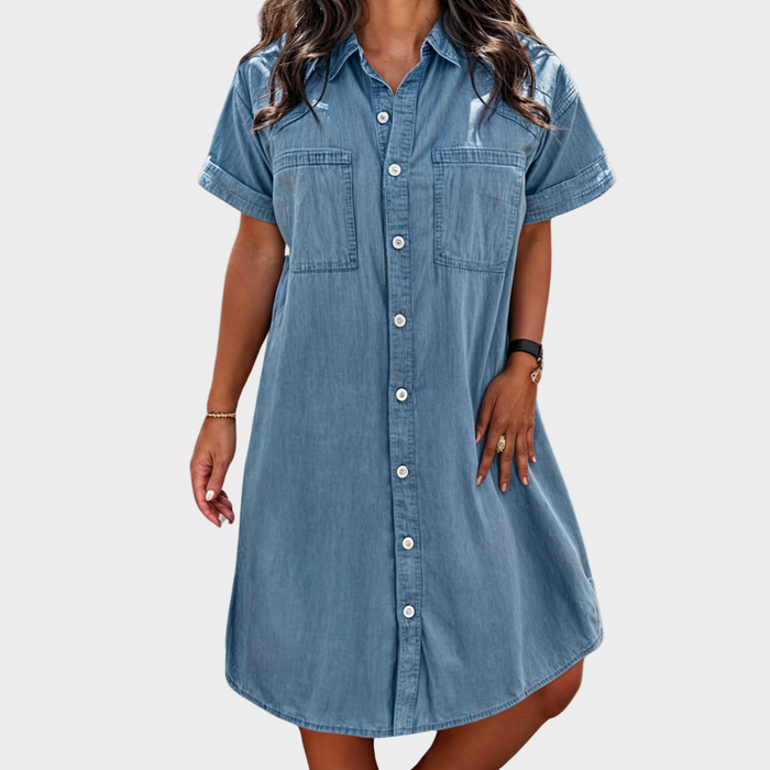 Buttoned Denim Summer Shirt Dress