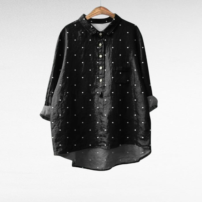 Elegant Summer Blouse in Black Polka Dot