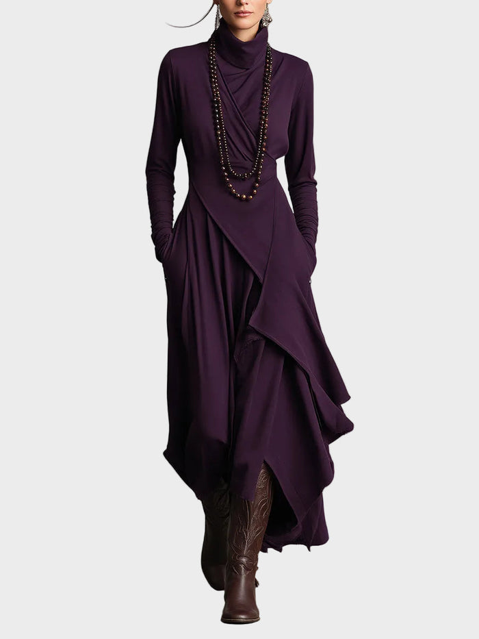 Tessie | Asymmetric Knit Turtleneck Maxi Dress