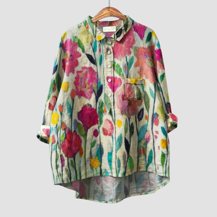 Elegant Summer Blouse in Cream Watercolour Garden