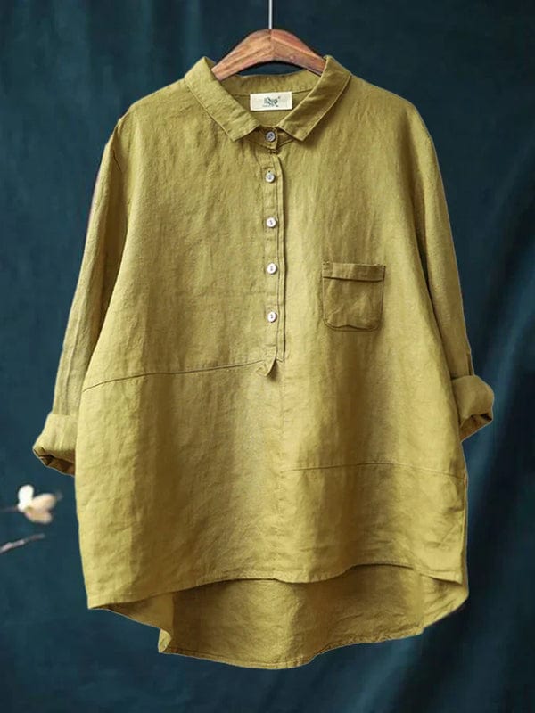 Elegant Summer Blouse in Olive Linen
