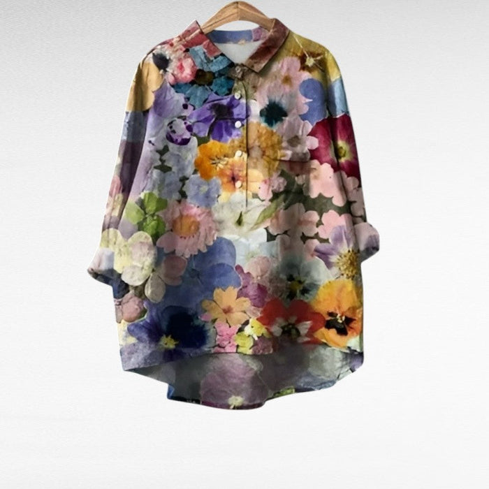 Elegant Summer Blouse in Pastel Pressed Flower