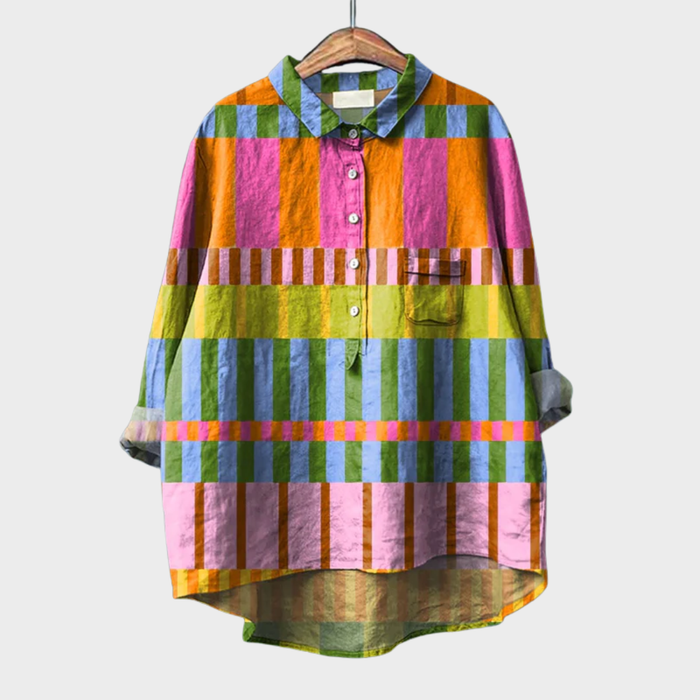 Elegant Summer Blouse in Rainbow Check