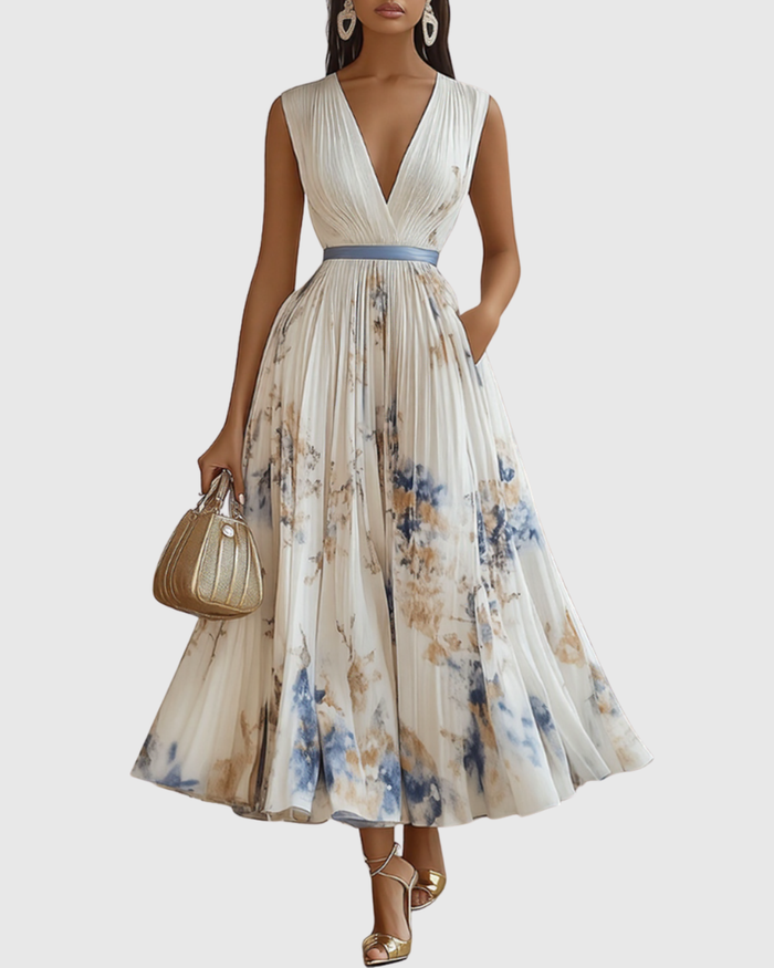 Amelia | Pleated Tie-Waist Maxi Dress