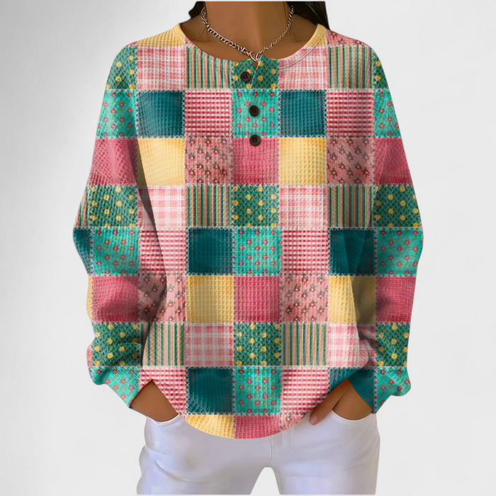 Multicolour Check Patchwork Waffle Jumper