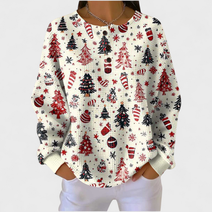Cream Christmas Motif Waffle Jumper