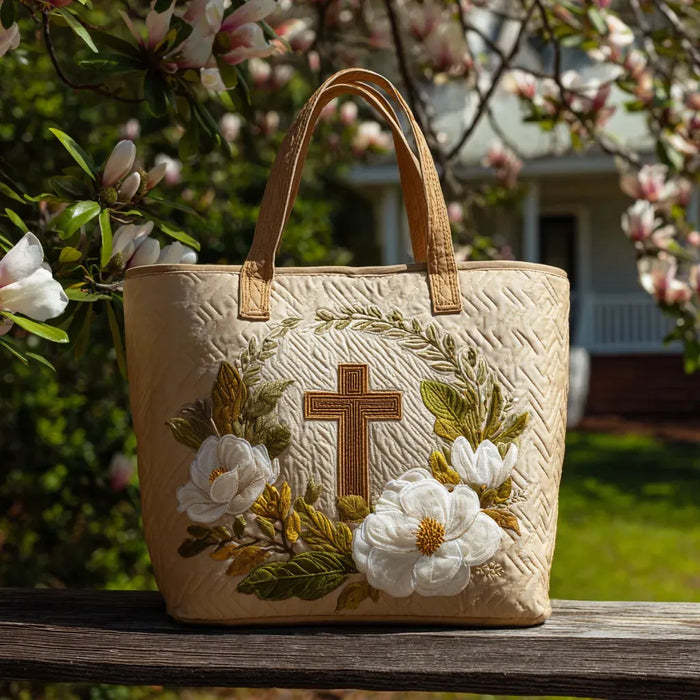 Handcrafted Bag - Cross and White Flowers