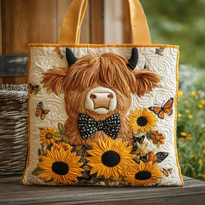 Handcrafted Bag - Highland Cow and Sunflowers