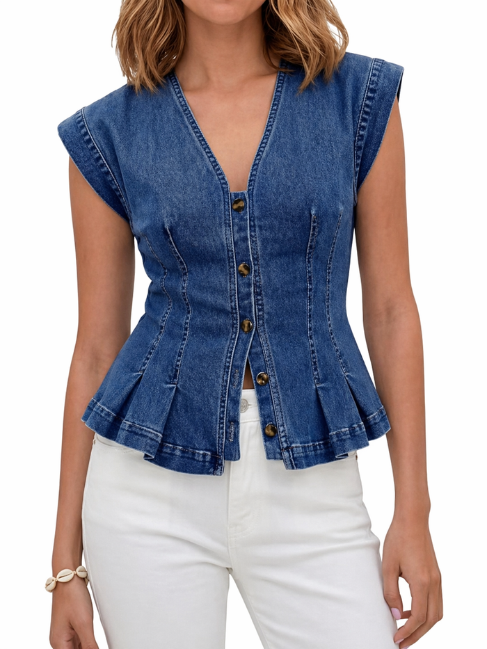 Sleeveless V-Neck Denim Top