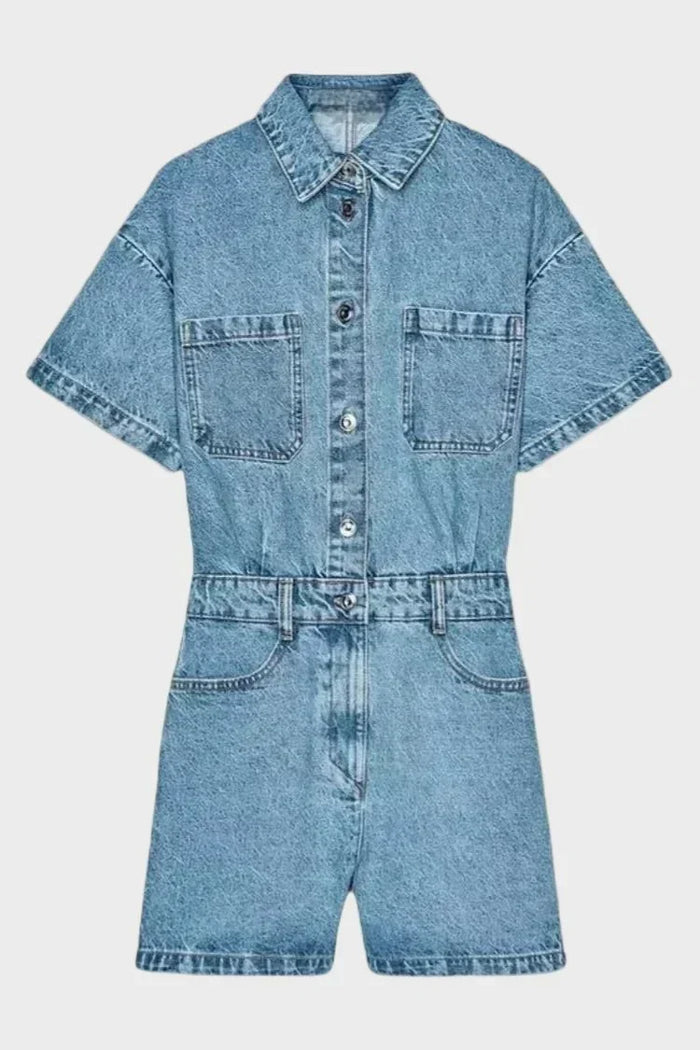 Fitted Collared Denim Overalls