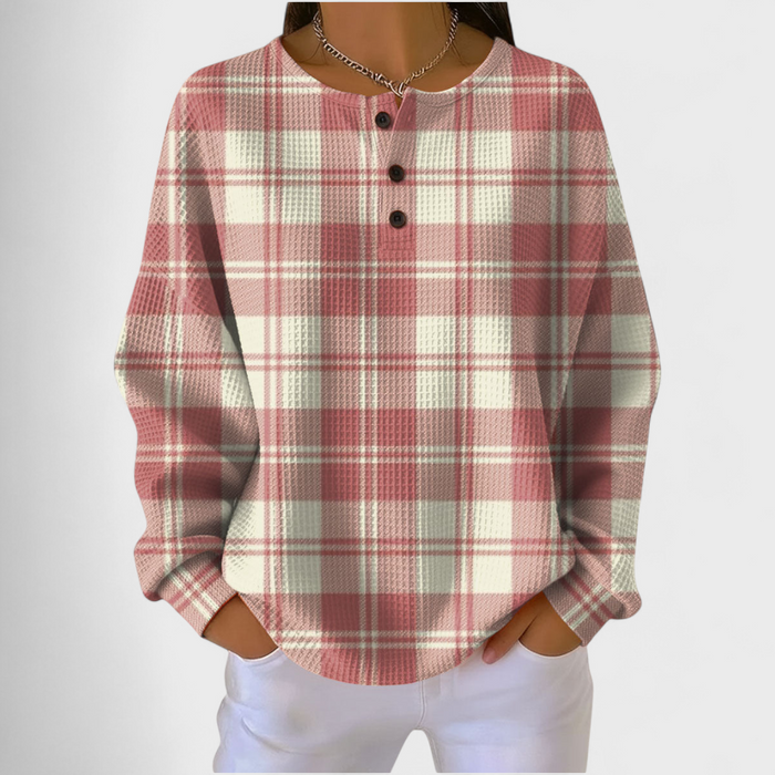 Pink and Cream Check Waffle Jumper