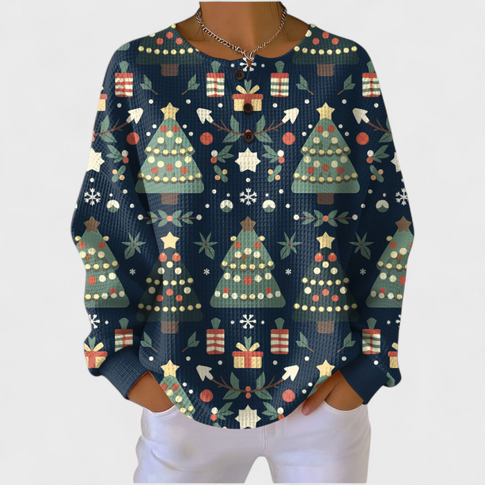Navy Christmas Tree Waffle Jumper