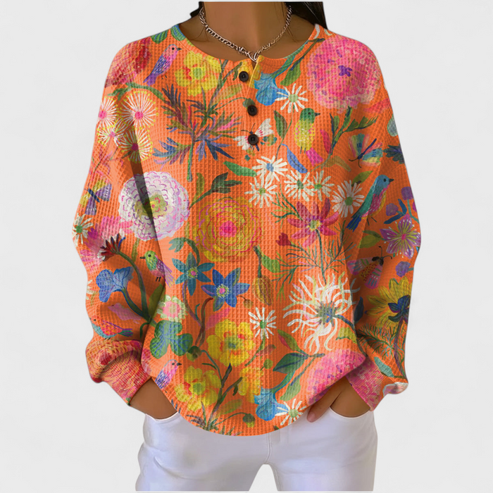 Orange Colourful Floral Waffle Jumper