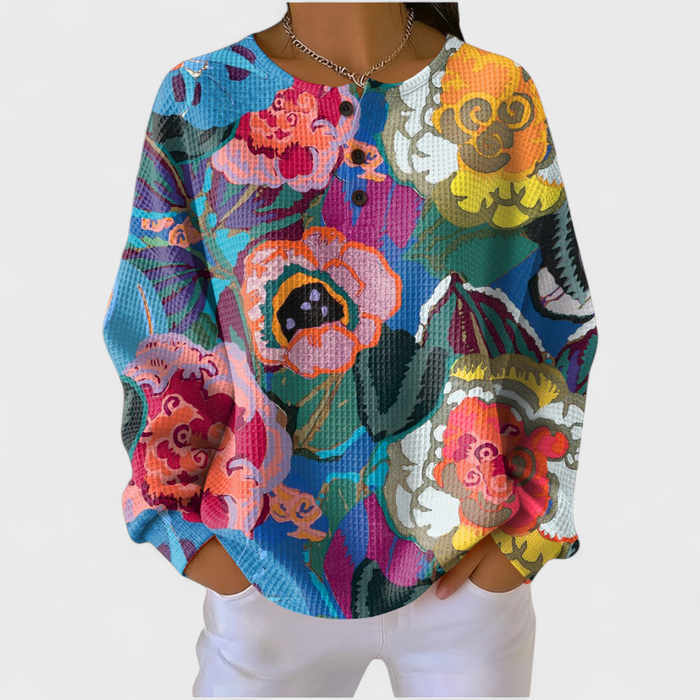 Multicolour Big Floral Waffle Jumper