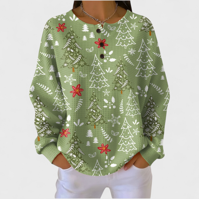 Green Snowy Pines Waffle Jumper