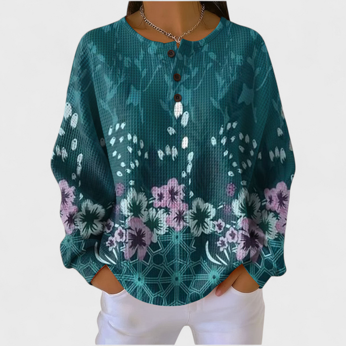 Teal Floral Waffle Jumper