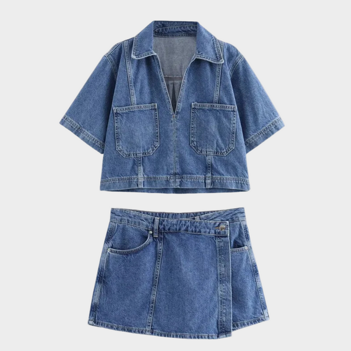 Denim Top and Short Skirt Set