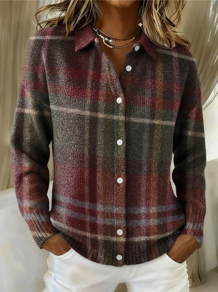 Brown and Burgundy Check Cardigan