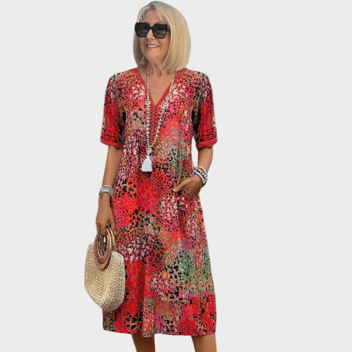 Leonora | V-Neck Printed Midi Dress