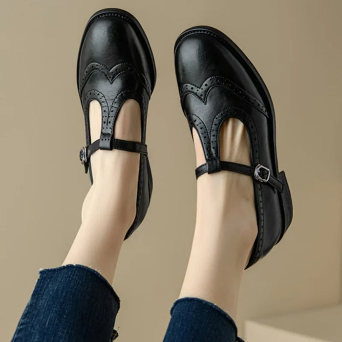 Wingtip Leather T-Bar Shoes