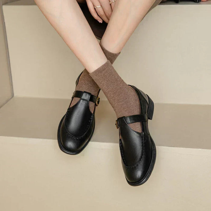 Retro Wide-Strap Leather Mary Janes