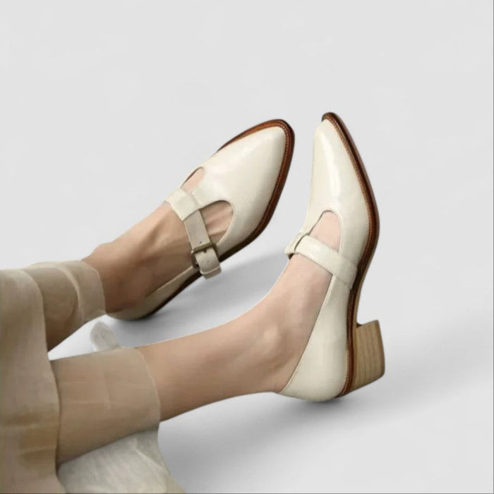 Orthopaedic Mary Jane Shoes in Cream Leather, Block Heel
