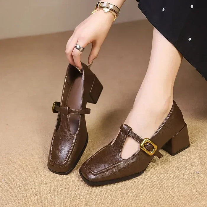 Block-Heel Leather Mary Janes