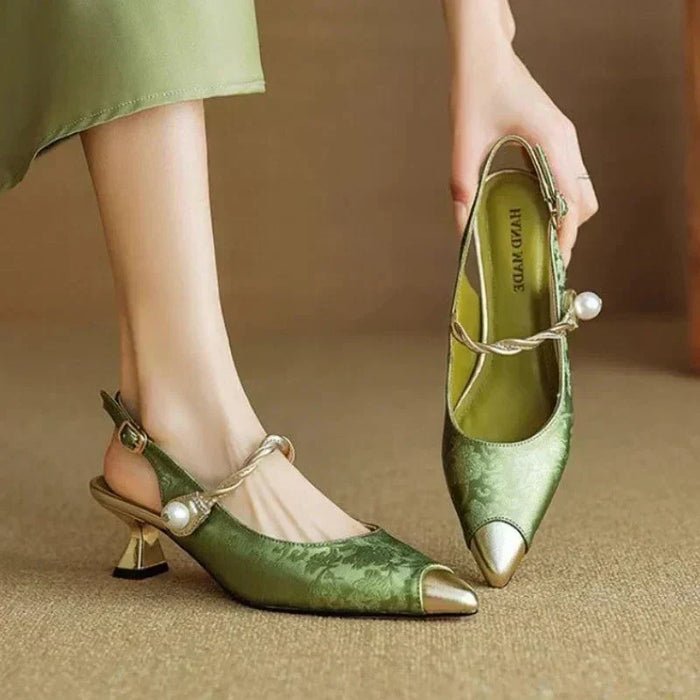 Pointed Velvet Pearl Pumps