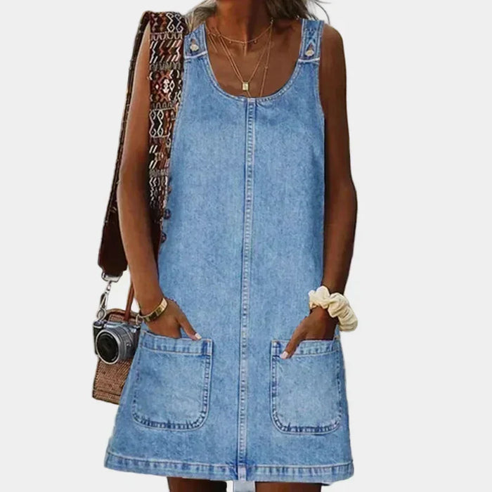 Sleeveless Denim Dress with Pockets