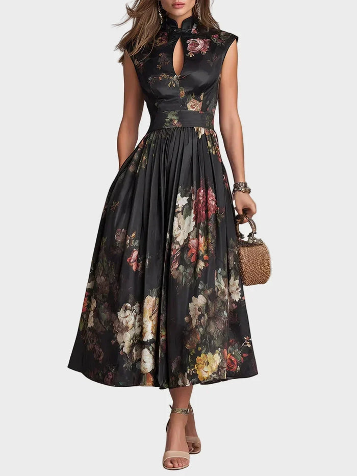 Elsa | Pleated Floral Print Midi Dress