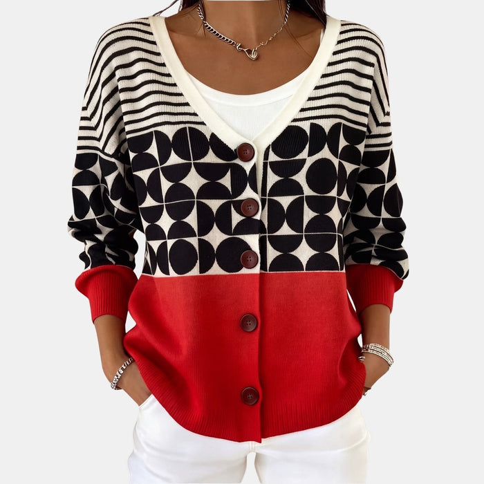 Black and Red Graphic Cardigan