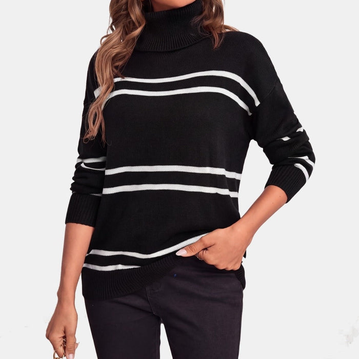 Camel Striped Turtleneck Jumper