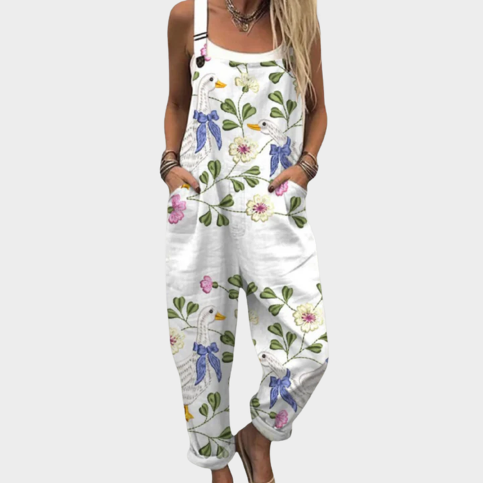 Celestine | Women's Delicate Floral Swan Overalls