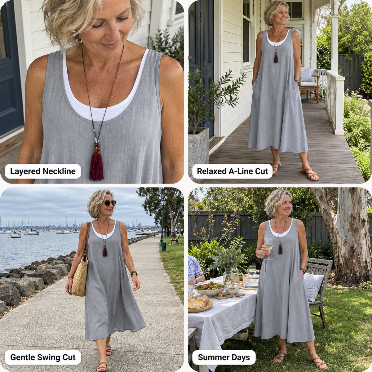 Christabel | Sleeveless Swing Dress with a Layered Neckline