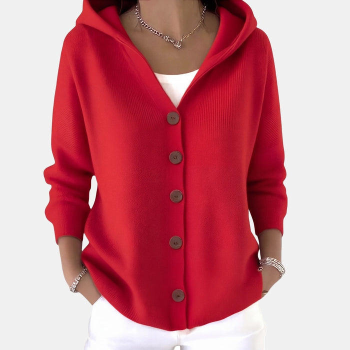 Comfy Knit Hooded Cardigan in Red