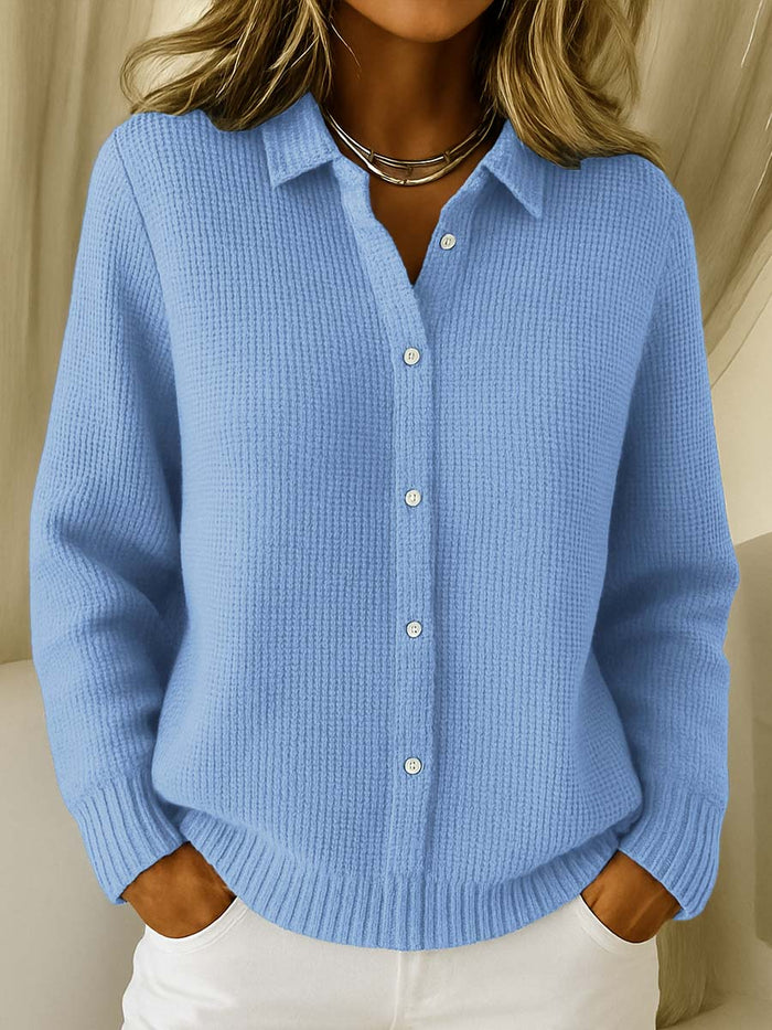 Sky Blue Shirt-Collar Cardigan